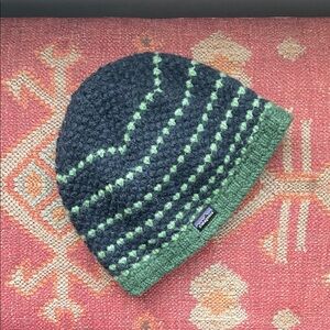 Vintage Wool Patagonia Beanie Hat Teal Navy Polka Dot Women’s